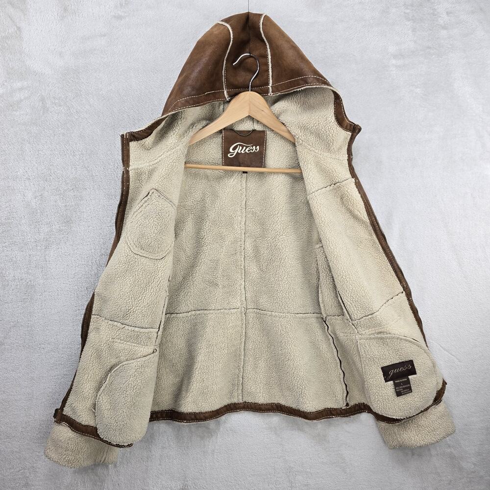 Vintage Guess Jacket Womens Large Faux Suede Sherpa Leather Patchwork Rare - Picture 5 of 11